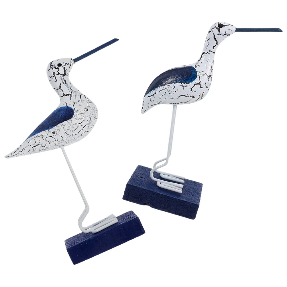 

2Pcs Wooden Seagull Statue Hand Carved Rustic Coastal Decoration for Restaurant Table Living Room Desk Nautical Style Ornament