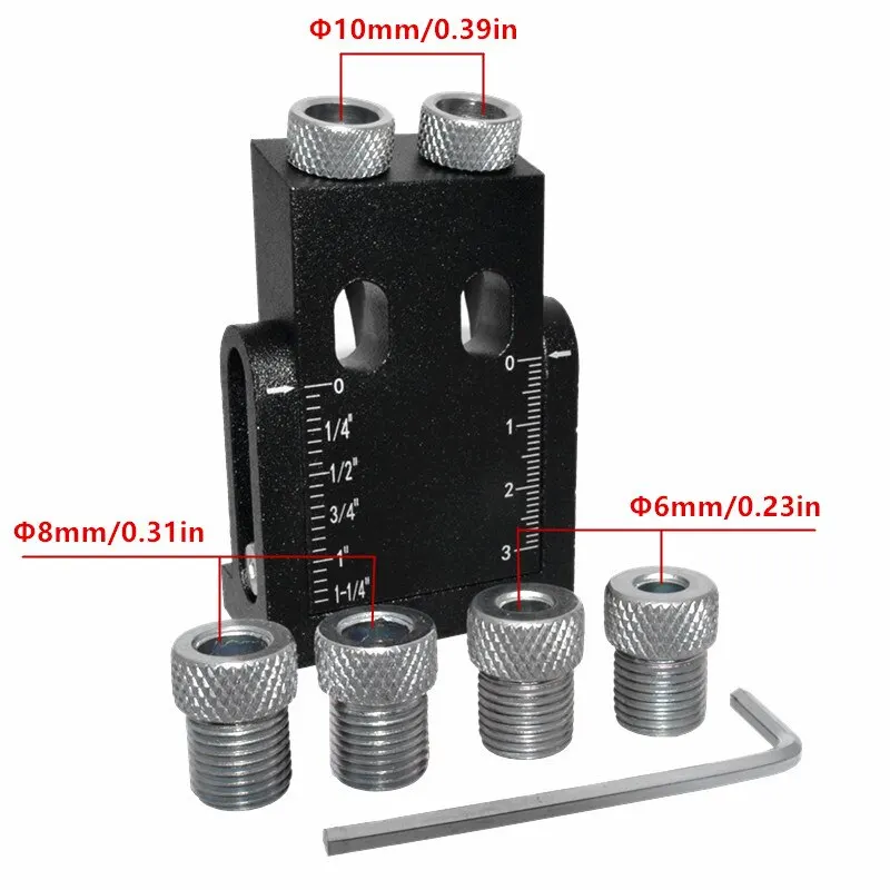 15PCS Pocket Hole Jig Kit, 15 Degree Woodworking Inclined with 6/8/10mm Drive Adapter for Angle Drilling