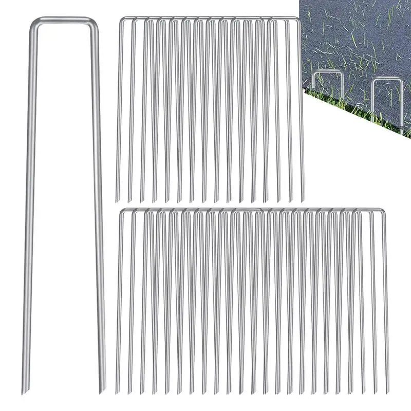 

U Shaped Ground Stakes Ground Stakes For Garden Galvanized Bevel Tip Steel Wire Ground Sheets Pegs Grass-proof Cloth Helper