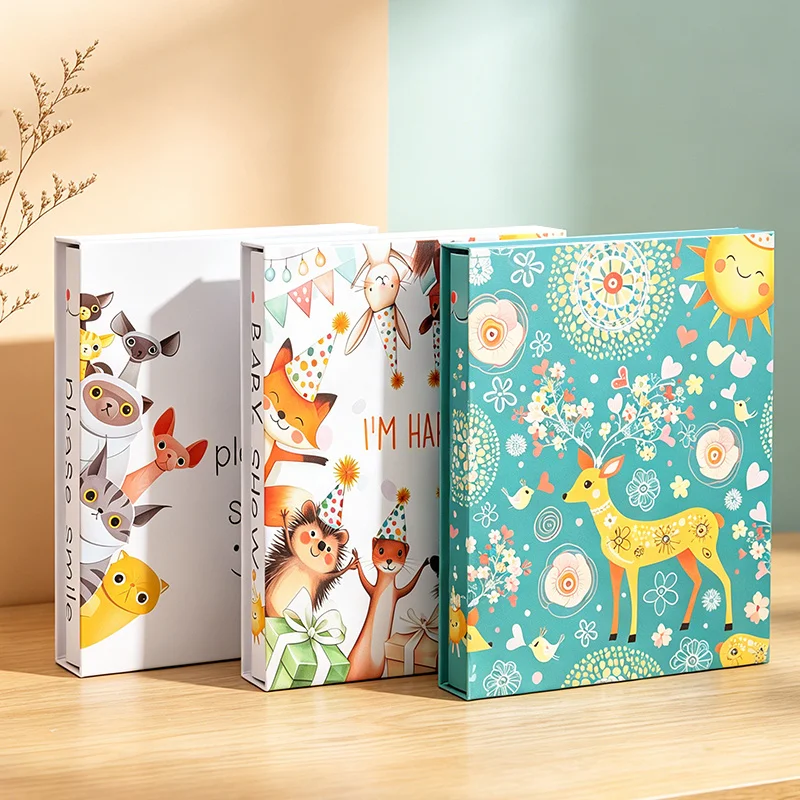 Boxed Cartoon Paper Photo Album, holds 200 pieces of 6-inch photos, perfect for nursery decor, baby supplies, gift for Newborn