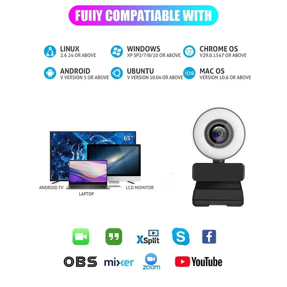 4K 2K 1080P Webcam Light Control Full HD 8MP Webcam PC Laptop Auto Focus Live Streaming Flexible with Microphone Live Broadcast