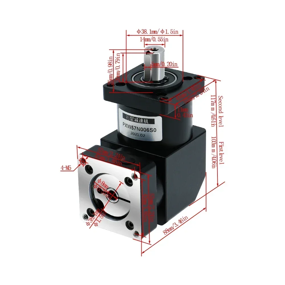 PXW57 Rigth Angle  90 Degree Angle Planetary Rudecer Ratio 4 To Ratio 216 Suit Nema23 for CNC Stepper Servo Motor Reduce