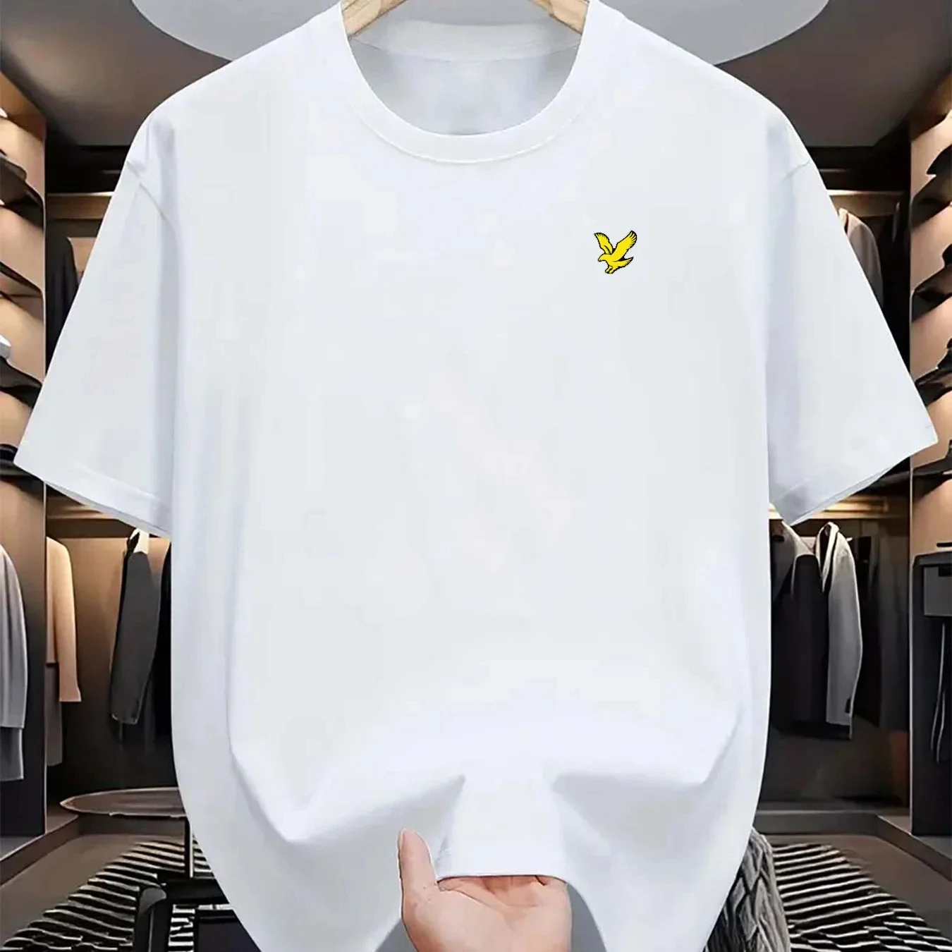 تي شيرت صيفي للرجال من القطن رياضي كاجوال عصري فضفاض كبير الحجم مطبوع عليه شعار النسر برقبة دائرية وأكمام قصيرة #3