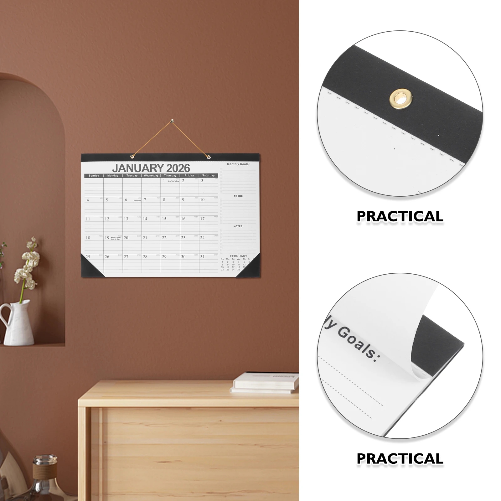 2026-2027 تقويم الحائط شبكة كبيرة مخطط شهري مكتب الأسرة الجدول اليومي المنظم ورقة عمودية معلقة التقويم ديكور #5