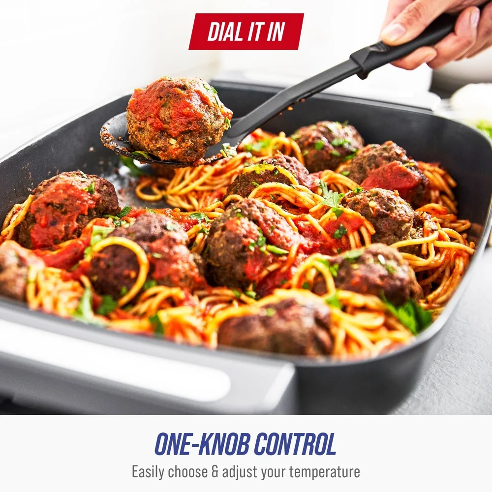 مقلاة كهربائية 7QT مقلاة سيراميك غير لاصقة 5 في 1 أجهزة طهي مع غطاء زجاجي سهلة التنظيف للتحكم في درجة الحرارة العائلي