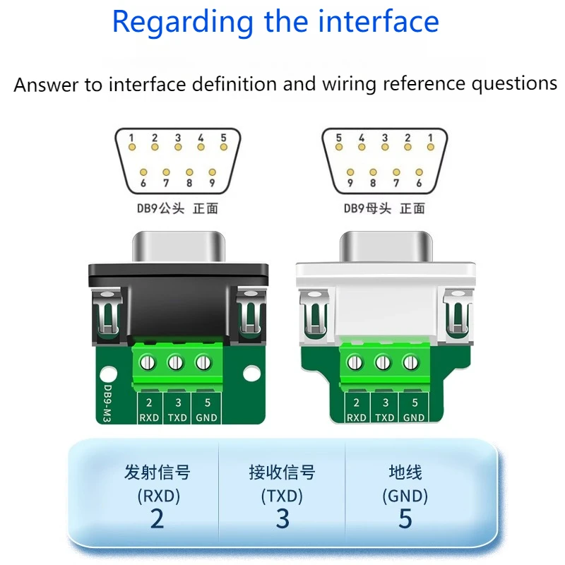 1pcs RS232 DB9 Breakout Connector 9 Pin Male Female RS485 COM D-sub 21-24 AWG Solderless