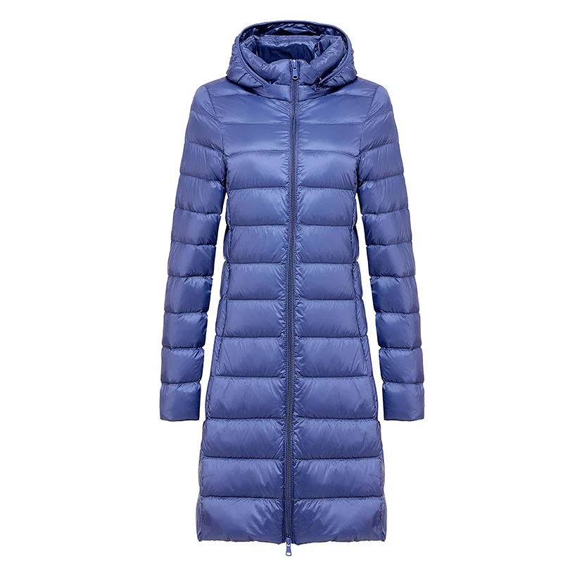 2023 Women Autumn Winter Ultralight Thin Packable Down Long Jacket Female Hat Detachable Slim Fit Skirt Coat Portable Outwear
