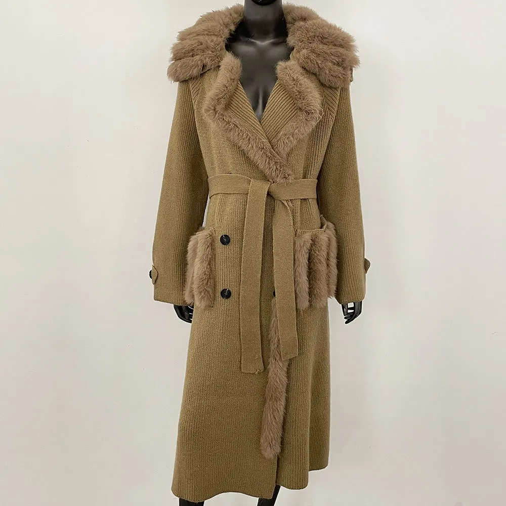 Cappotto lungo da donna in pelliccia di volpe invernale personalizzato maglione da donna morbido colletto di volpe giacca alla moda elegante trench capispalla