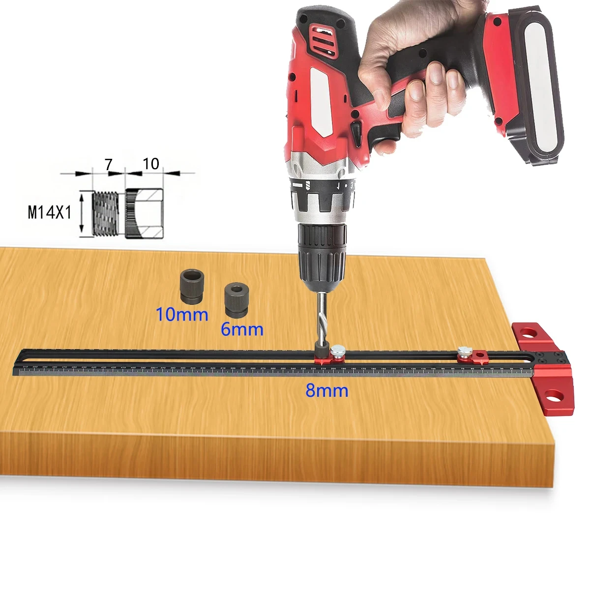 Woodworking 2 in 1 Drilling Positioning Ruler Highprecision Scribe Marking T-Ruler Dowelling Jig 6/8/10mm Drill Locator Punching