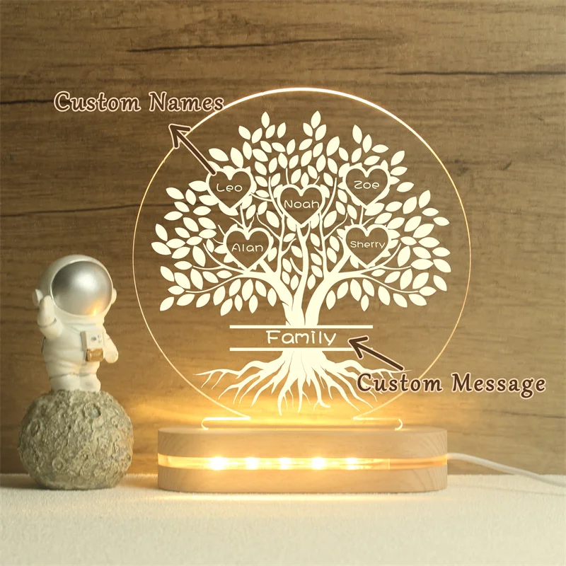 Family Tree Names LED Lamp, Birthday Gift For Parents, Best Gift For Family，For Grandparents Families