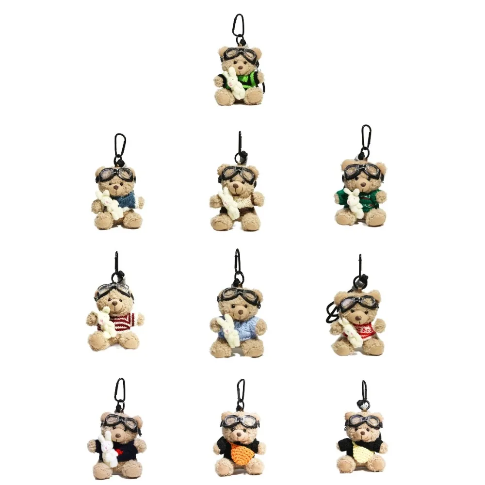 Lovely Key Chain Pilot Bear Keychain Rabbit Decoration Plush Key Ring Toys Gift Jewelry Stuffed Bear Dolls Students