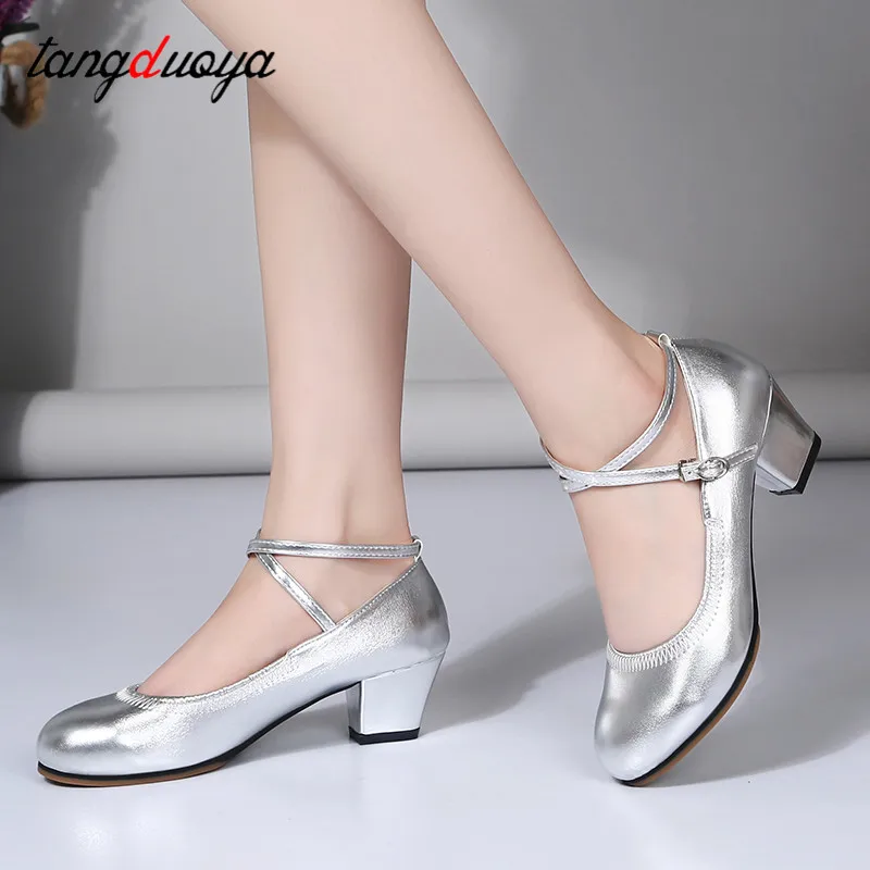 Woman Latin Dance Shoes Salsa Ballroom Dancing Shoes Ladies Middle Heel Closed Toe Modern Performance Women's Tango Dance Shoes