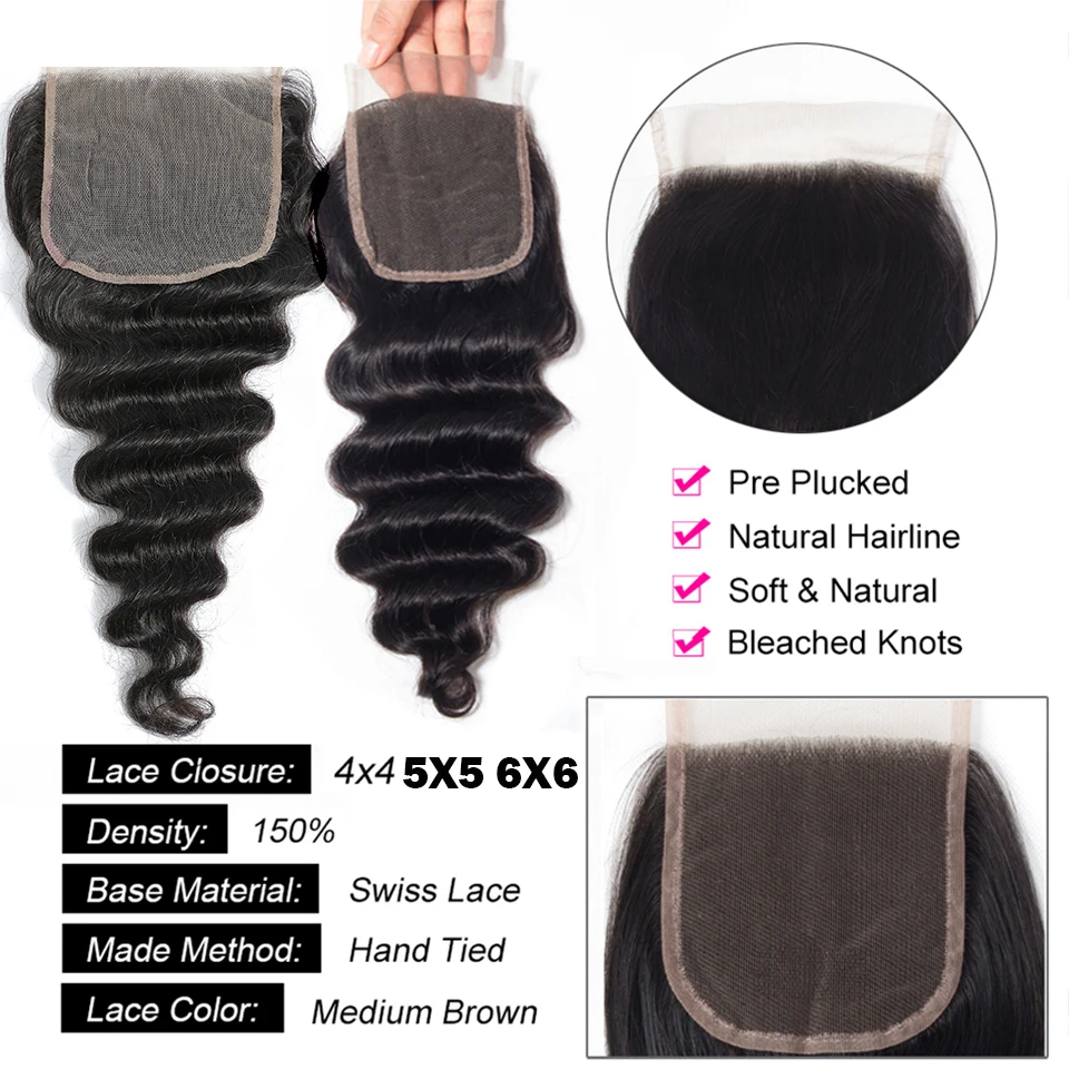 Loose Deep Wave Lace Frontal Loose Wave 13x4 Lace Frontal 4x4 5x5 6x6 Transparenter Lace Closure Echthaar mit vorgezupftem Haaransatz – Detail 6