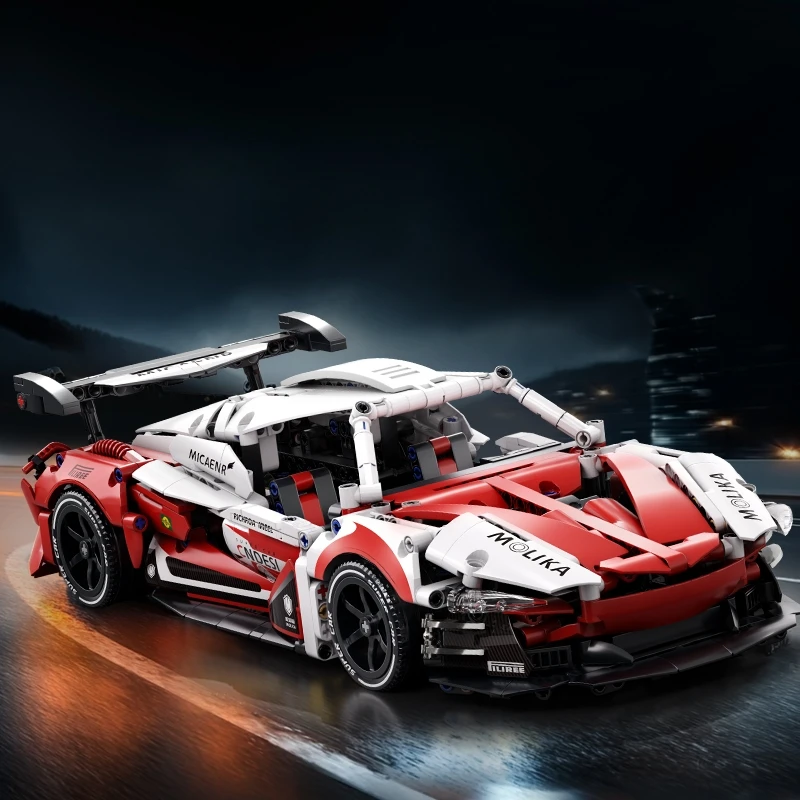 NOWY Techniczny Zestaw Klocków do Budowania Czerwonego Samochodu Wyścigowego Kreatywny Model DIY Dekoracja na Biurko Super Pojazd Zabawki dla Chłopców i Dzieci