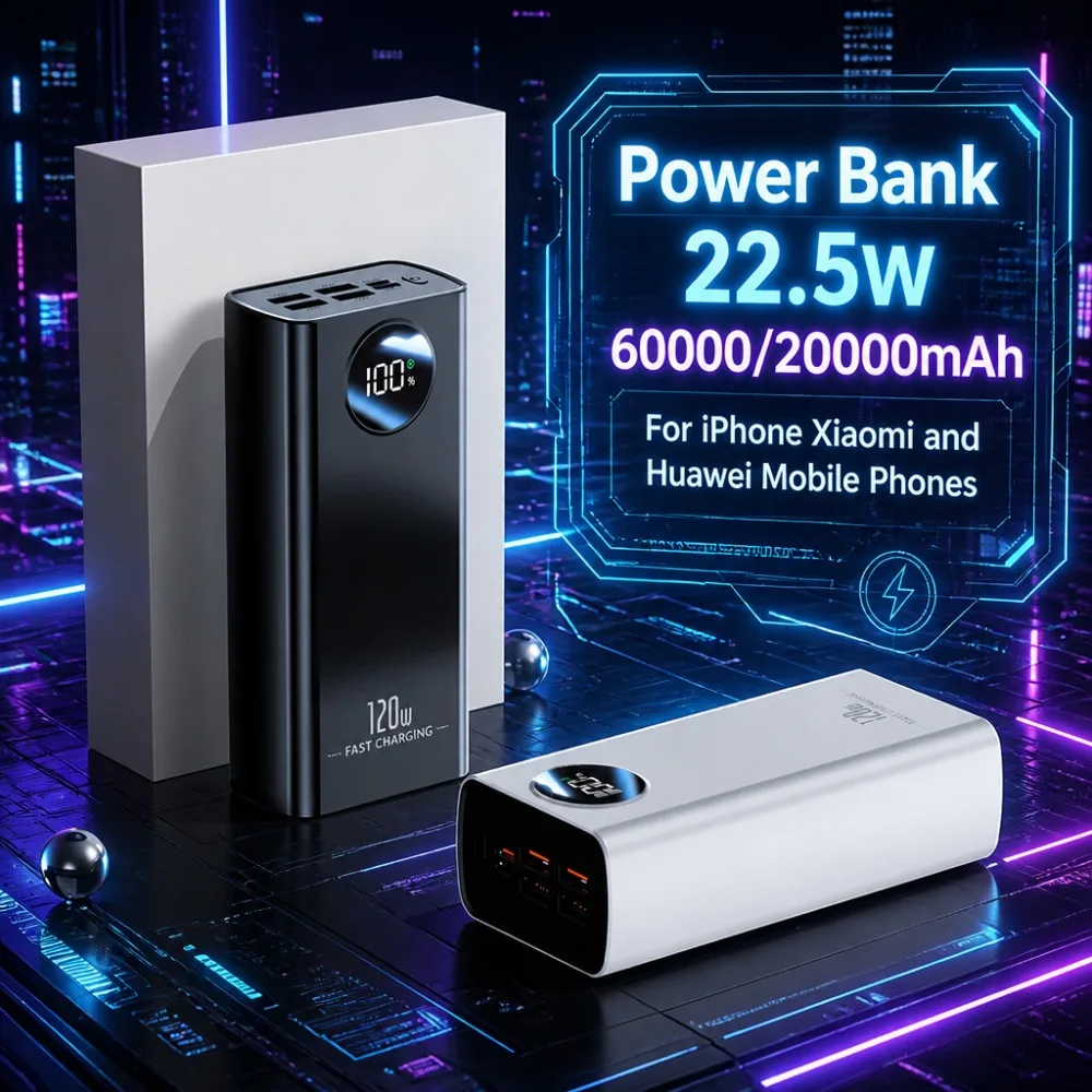 22.5W Power Bank 60000/20000mAh Fast Charging Portable Charger For iPhone Xiaomi Huawei  power bank