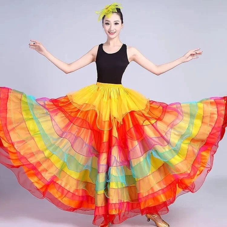 Mulheres Dança do Ventre Longa Saia Tutu, Girando Saia Flamenco, Adequado para Performances de Salão, Traje de Halloween, Presentes