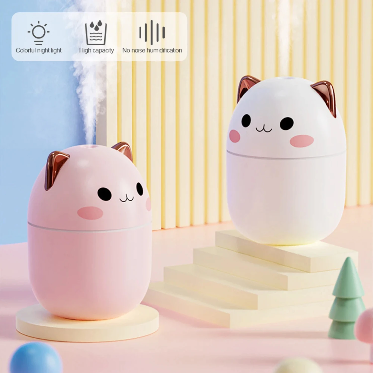 Humidificador de aire Kawaii con niebla fría y luz nocturna, nuevo e Ideal para dormitorio, coche y plantas, 250ml, efectivo y elegante