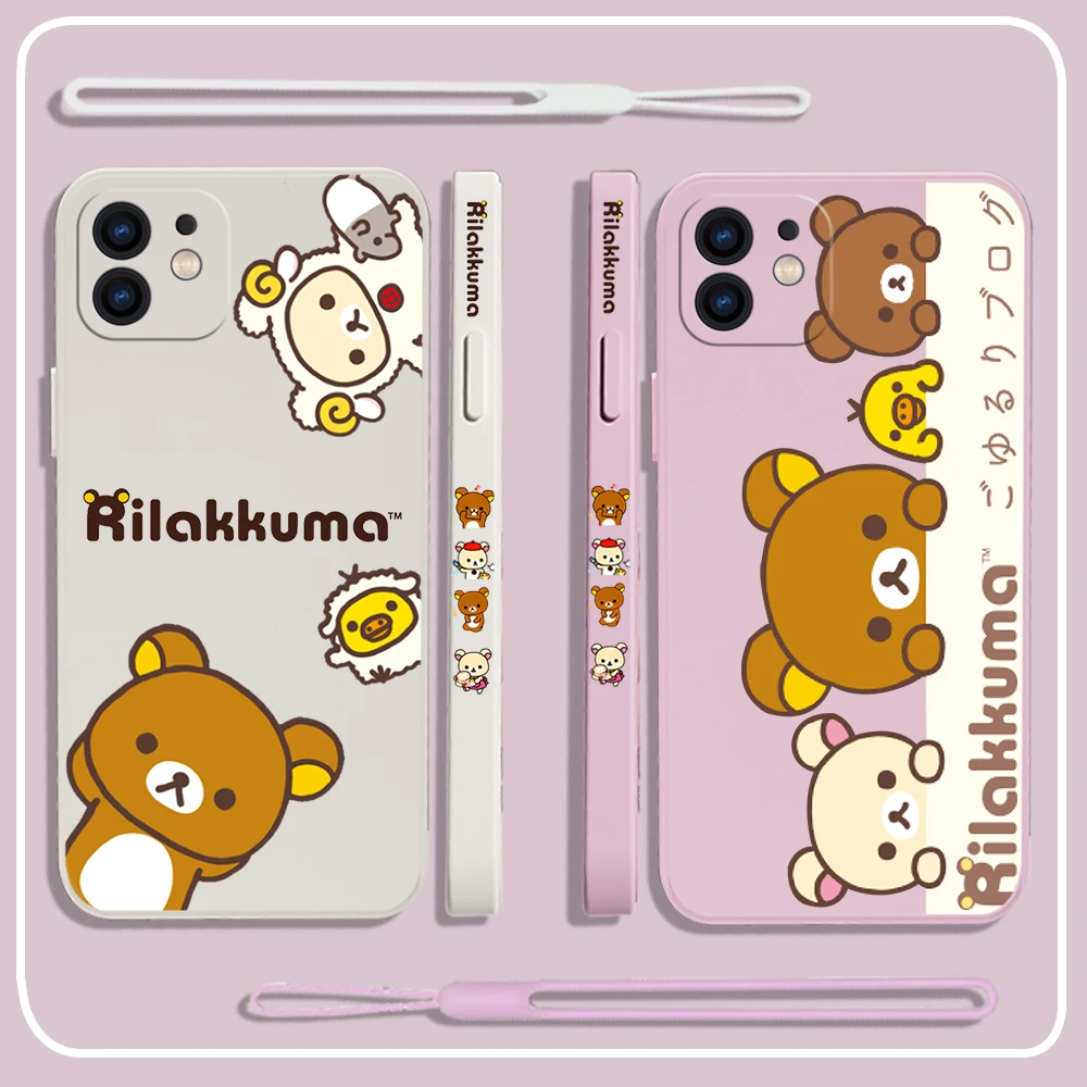 Cute R-Rilakkuma Bear Phone Case For iPhone 15 14 13 12 11 Pro Max Mini X XR XSMAX SE 8 7 6S Plus Soft Liquid Silicone Cover