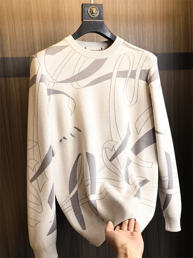 

Мужской вязаный свитер Ele Color, круглый, свободный крой, модная осенне-зимняя повседневная одежда, удобная дышащая одежда