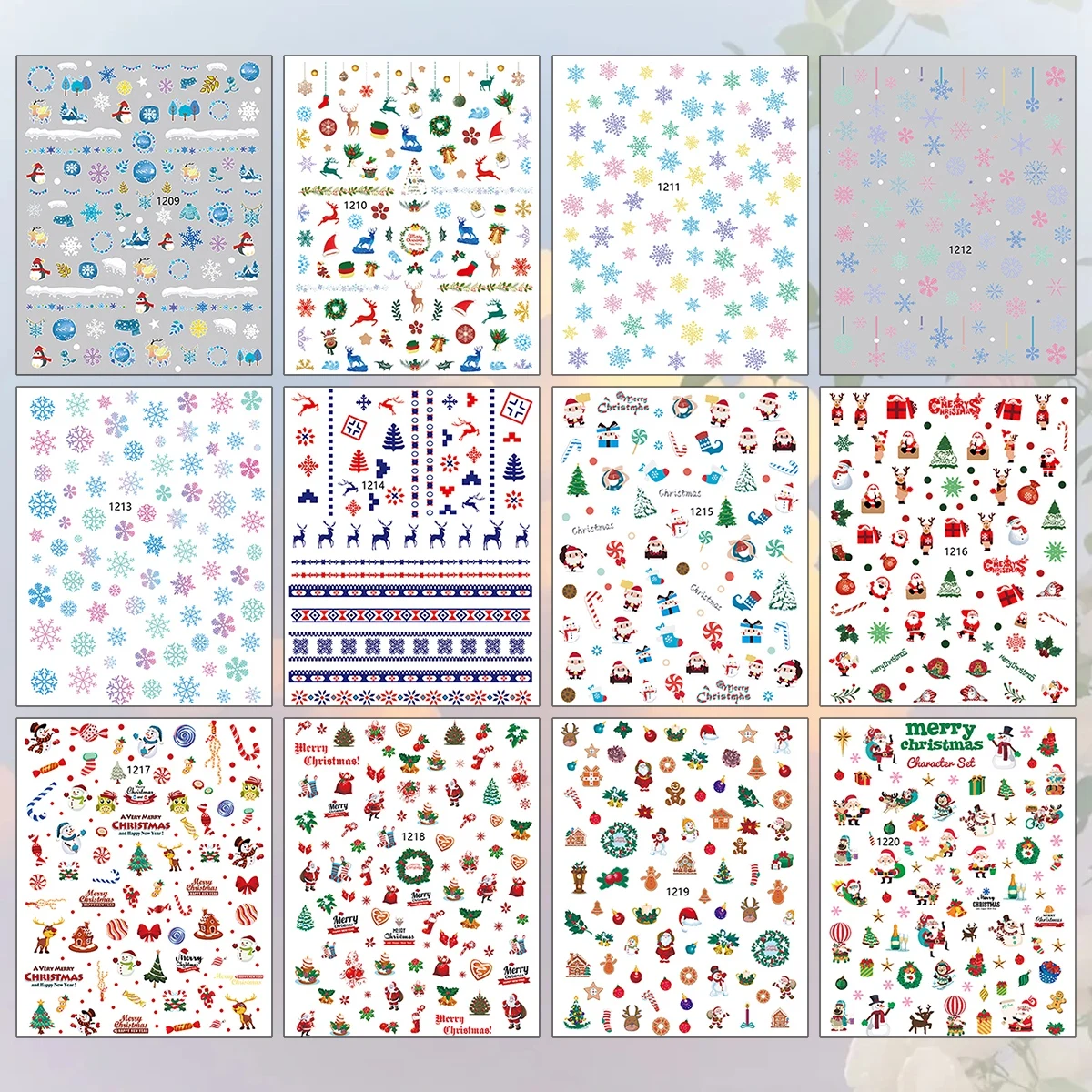 3 to 12 Sheets Christmas Xmas Winter Snowflake Santa Claus Reindeer Snowman Tree Sweater Self-Adhesive Nail Art Stickers
