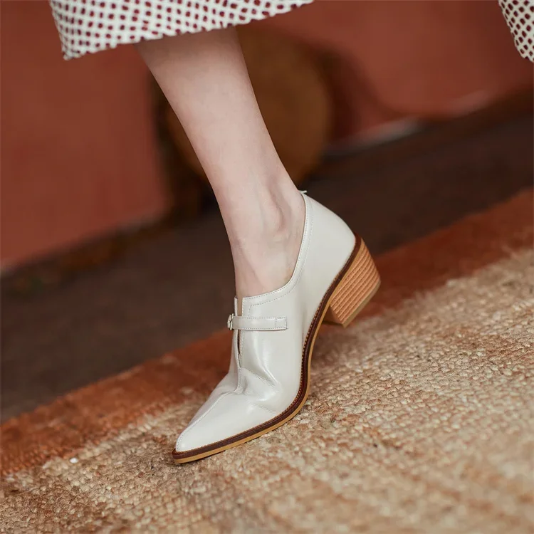 2024 New Spring Women Shoes Pumps Pointed Toe Chunky Heel Comfortable All-match Casual Shoes Retro Med Heel