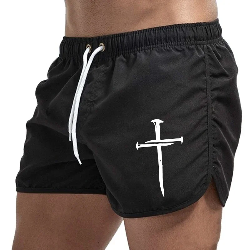 New Fashion Men's Cross Printed Board Shorts Summer Casual Sports Beach Shorts Male Daily Running Fitness Cycling Surfing Shorts