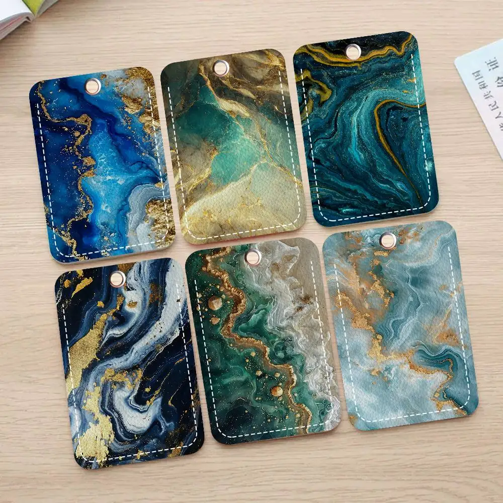 

INS Wind Gold Marble Fluid Pattern Keychain Card Holders Keyring Bank Bus ID Credit Cards Key Ring Chains