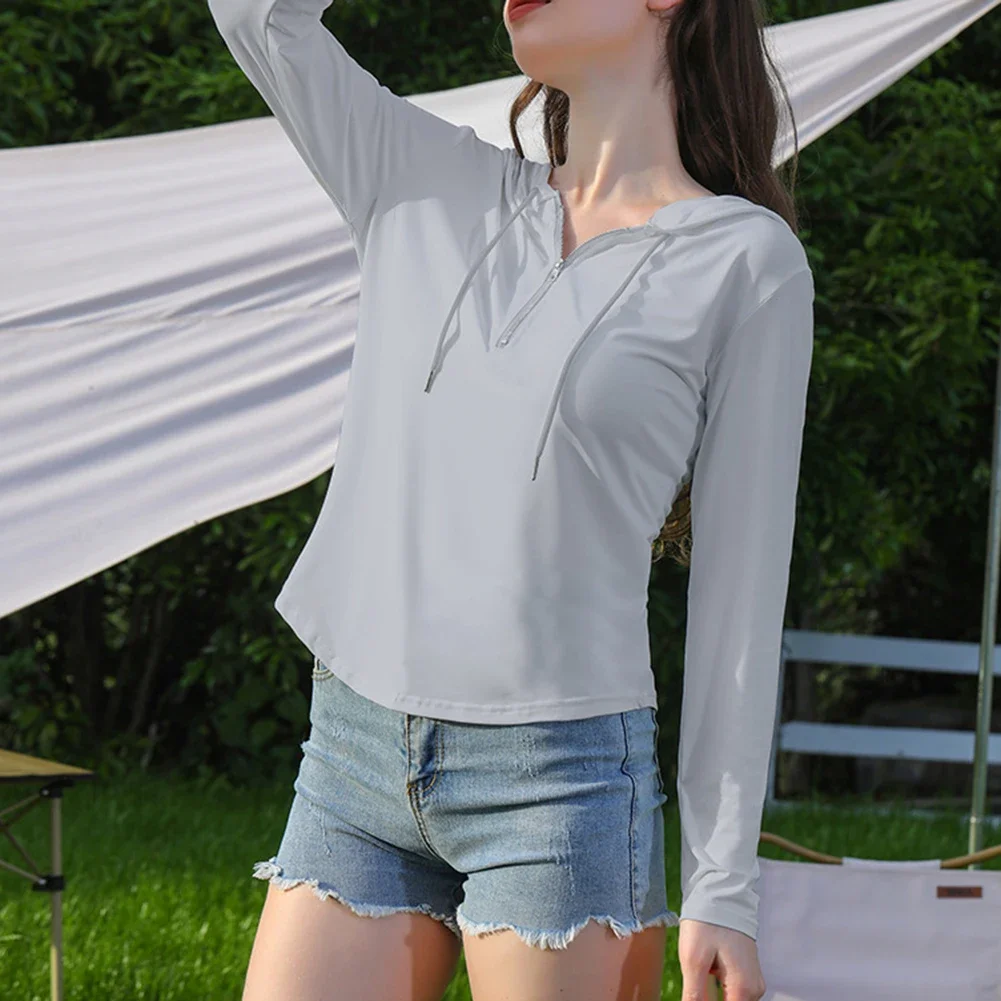

Casual Outfits Ice Silk T Shirt Lightweight Women's Vacation Top Ice Silk Long Sleeve Shirt Casual Style Polyester Fabric
