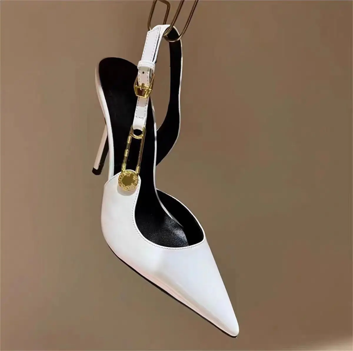 Fashion Womens Shoes 2024 Sandals Sexy Large Size Suit Female Beige Buckle High Heels Shallow Mouth Luxury Stiletto Big Pointed