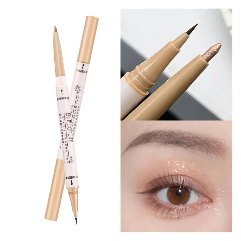 Liso deitado Silkworm Eyeliner, impermeável, não fácil Sweatproof, Double-ended para Under-eye, lápis Fade, secagem rápida, P, C5N9