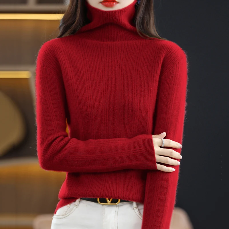 2022 autumn and winter new women\'s Pullover cashmere warm fashion slim knit sweater high collar casual top