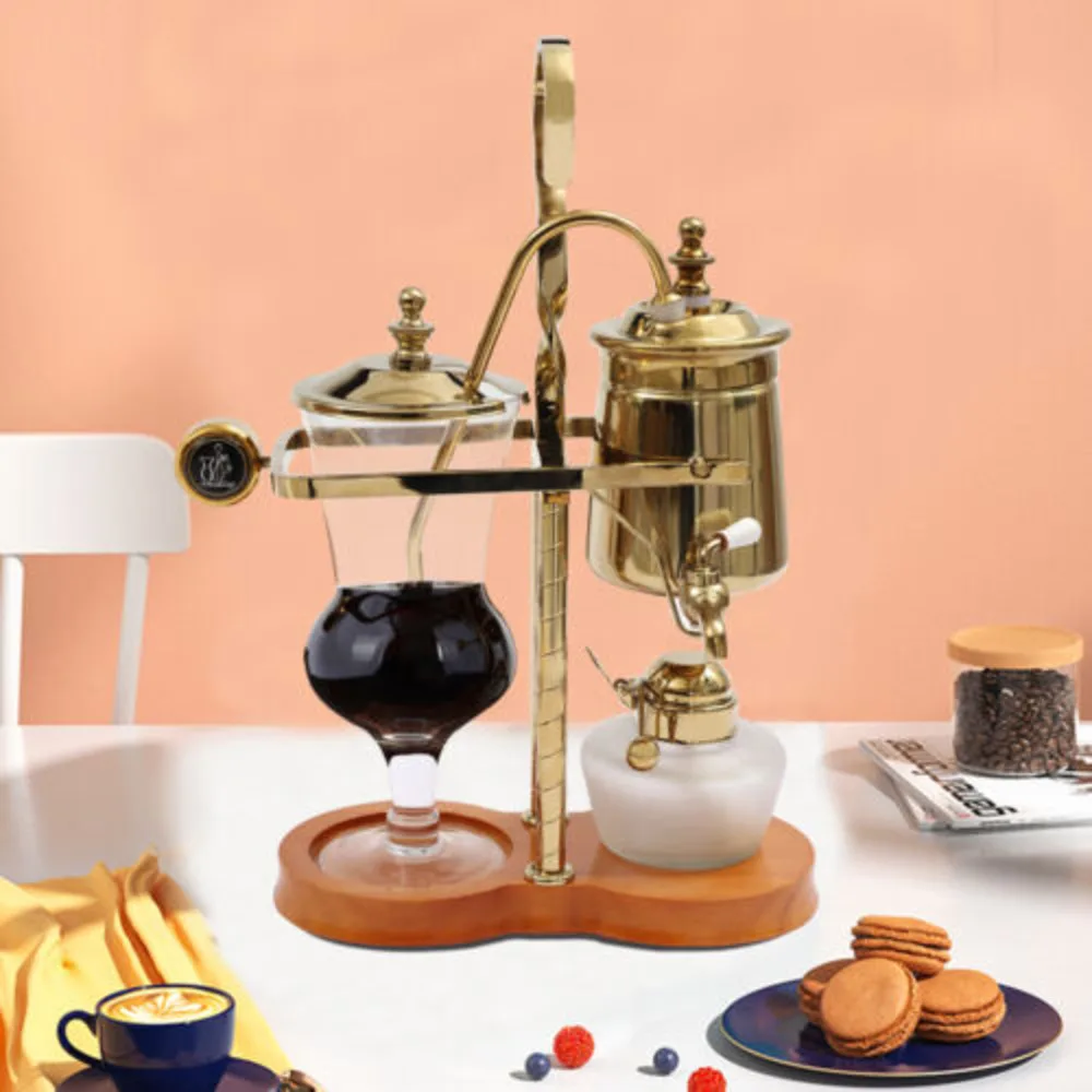 Bymaocar 400ml Gold Belgium Royal Family Balance Syphon Coffee Pot Maker Coffee Machine Set Easy to Disassemble Kitchen Decor