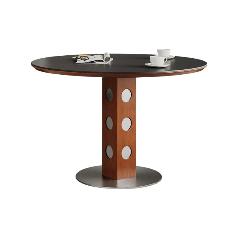 

Vintage Style Laminate Dining Table for Small Spaces Round Retro Bauhaus Meeting Table Stainless Steel Dining Table