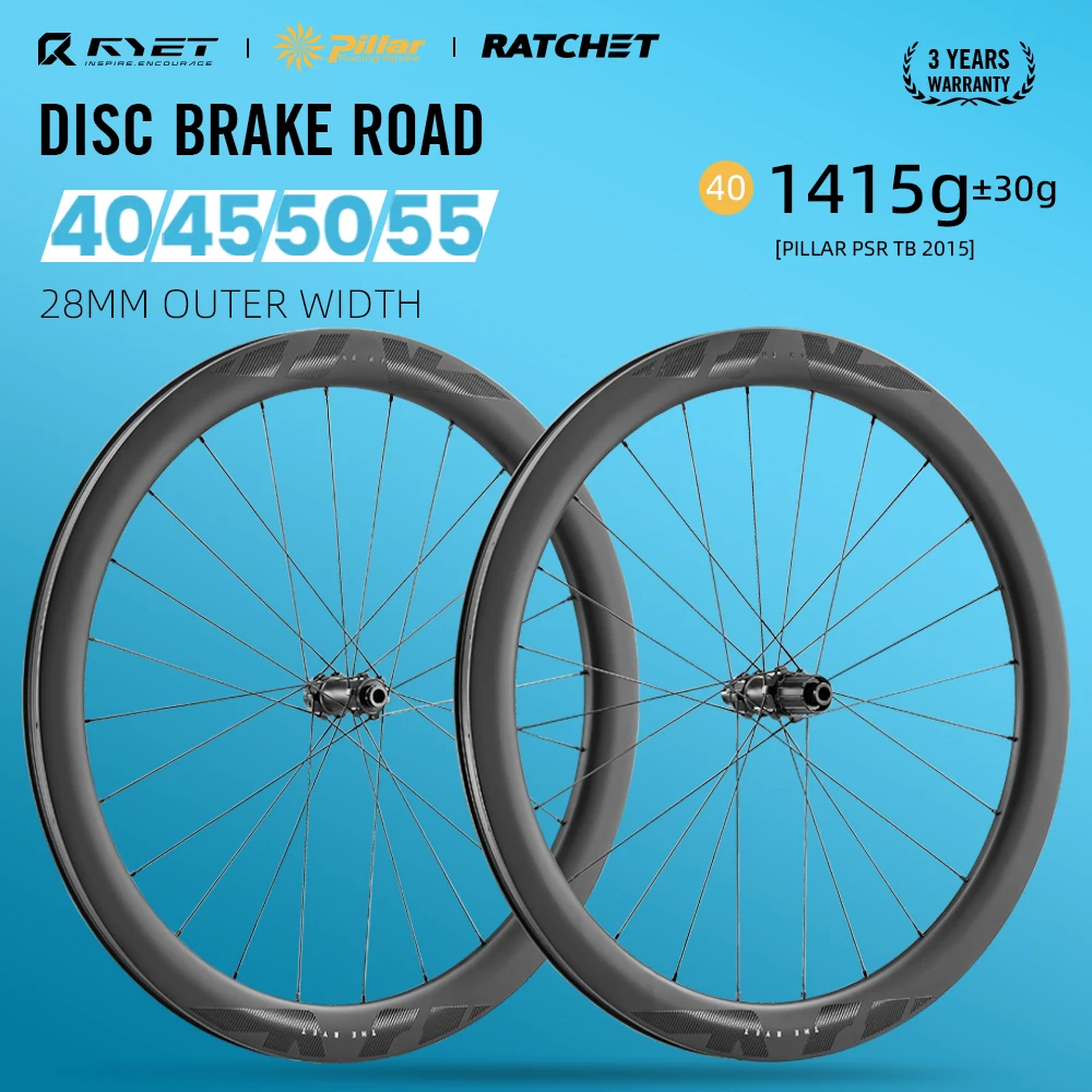 

2024 RYET Carbon Road Bike Wheelset Disc Brake 700c 36T Ratchet Hubs 1423 2015 Pillar Center Lock Wheels Cycling Rims Bike Parts