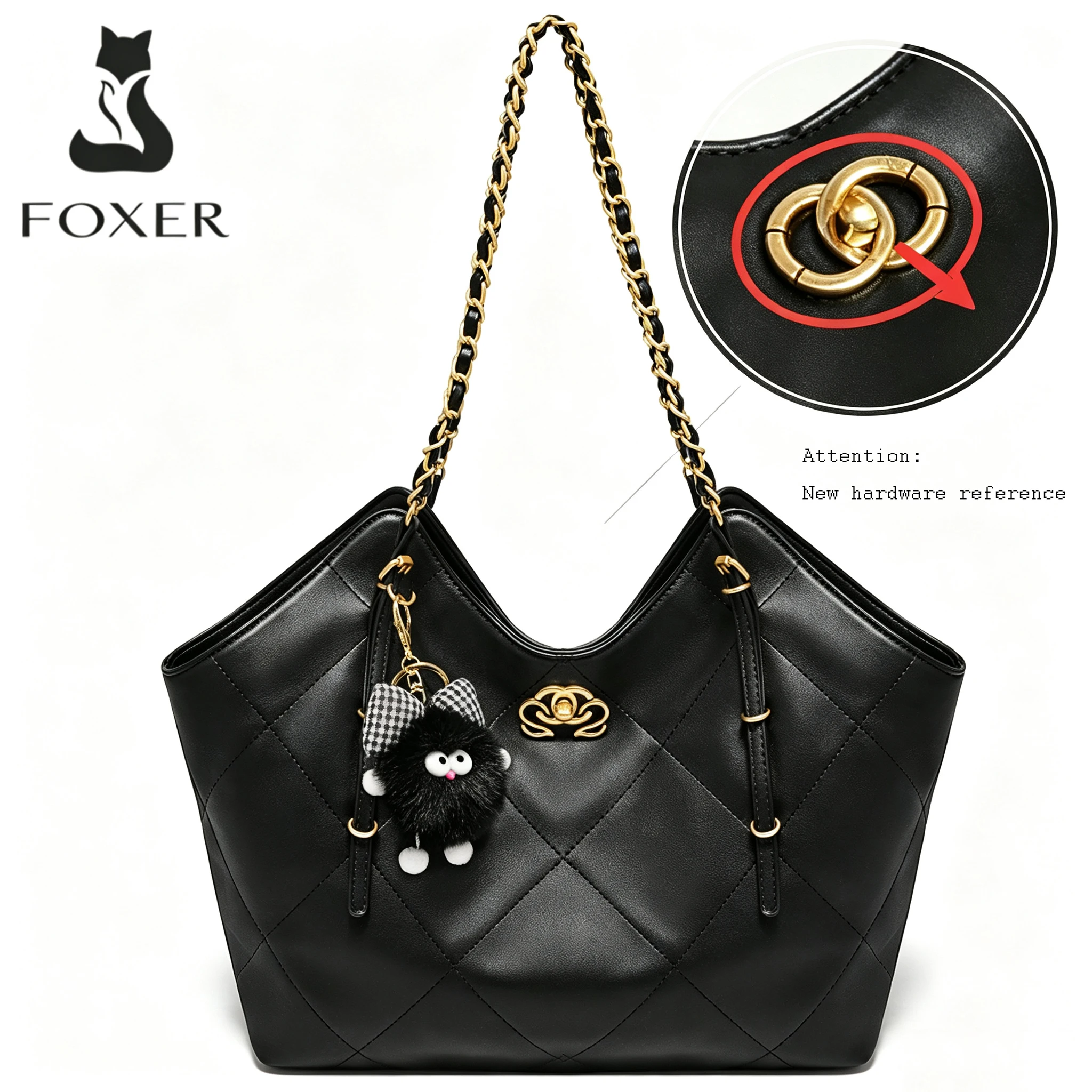 FOXER Soft Leather Commute Tote Handbag Simple Women's Shoulder Bag PU Leather Large Capacity Female Bucket Bag for Work & Daily
