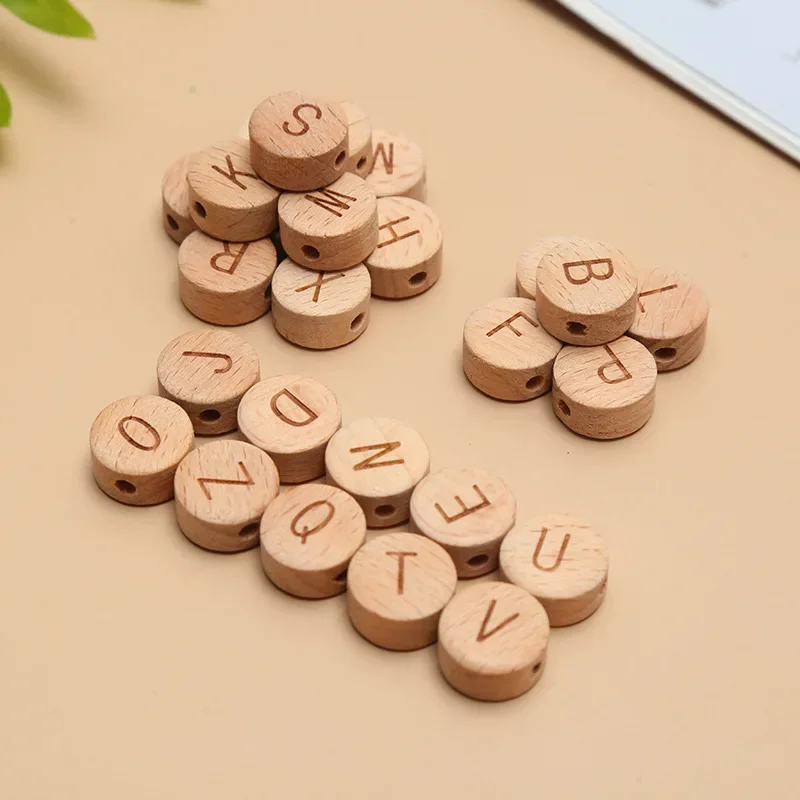 2Pc Wood Letters Bead Round Letter English Alphabet Baby Pacifier Chain Clip Bracelet DIY Personalized Name Accessories Teether