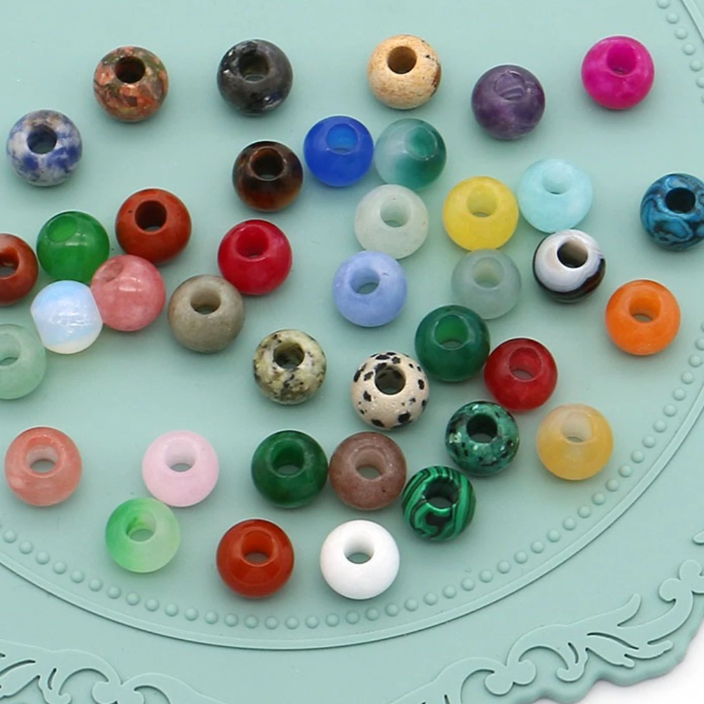 

5pcs Natural Stone Large Hole Beads 10x10mm Polished Dalmatian Jasper Malachite Fashion Necklace Bracelet Earrings Accessories