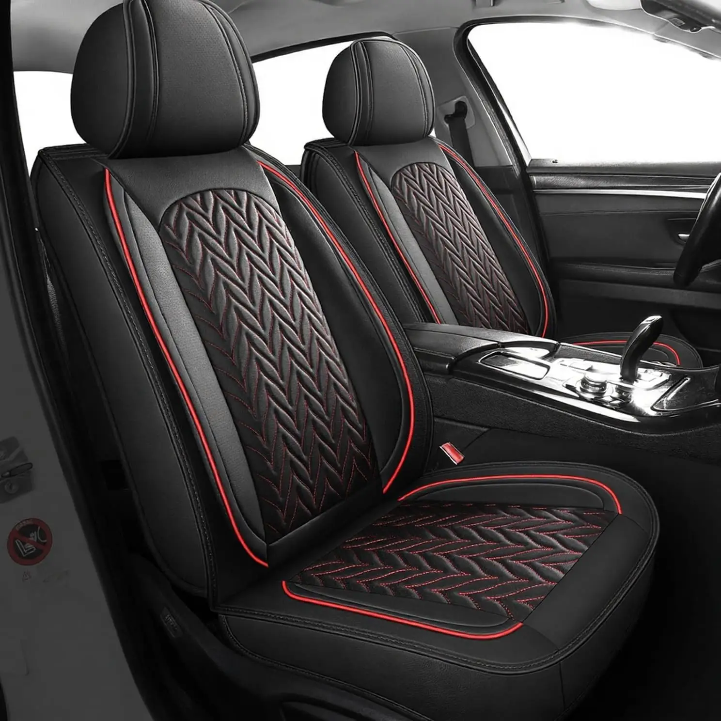 

Универсальные чехлы для автомобильных сидений, полный комплект, искусственная кожа, черный и красный цвета, водонепроницаемые.