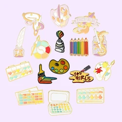 Brush Art Oil Painting Enamel Pins Cartoon Artist Dream Brooches Shirt Lapel Pin Badge Jewelry Gift for Friends Drop Shipping