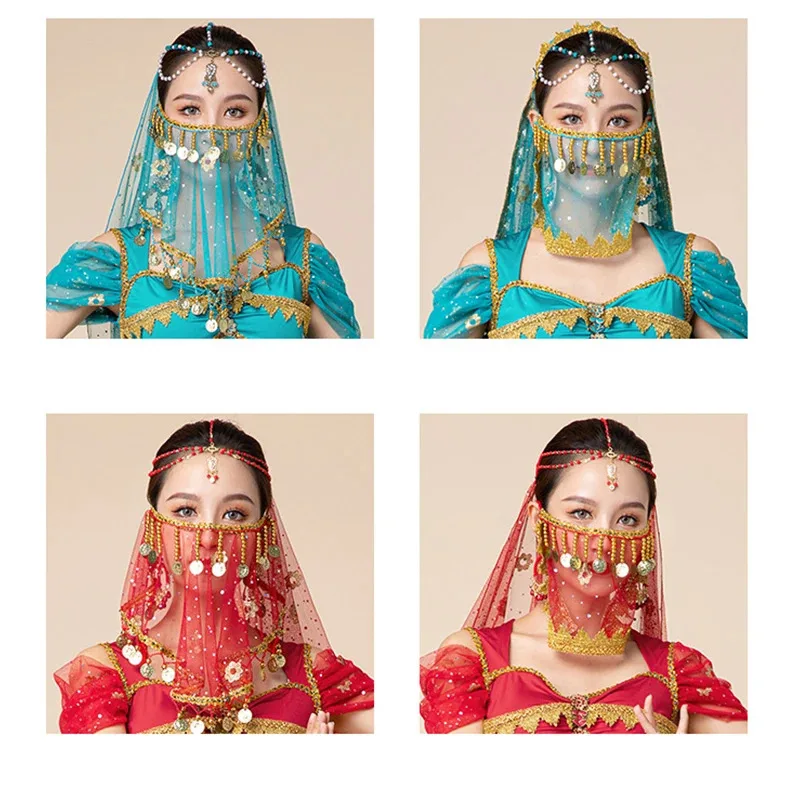 Paillettes da donna Velo per il viso di danza del ventre indiana Lady Dance Face Maschera per travestimento tribale Sciarpa avvolgente Accessorio per prestazioni