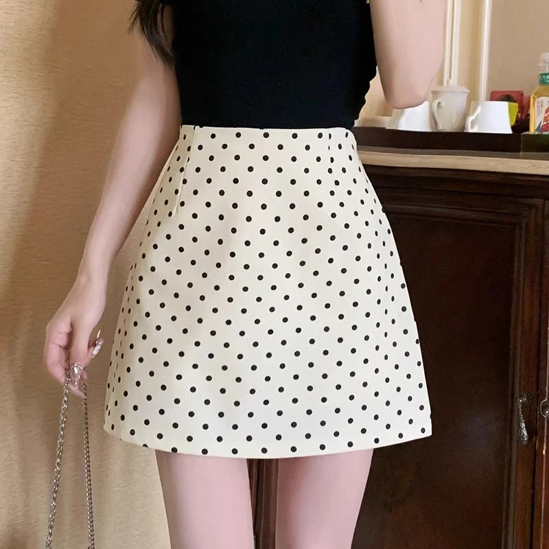 Summer Lady Apricot Wave Point Thin Skirts Female Chic Sweet High Waist Skirts Women Korean Elegant Fashion Short Skirts