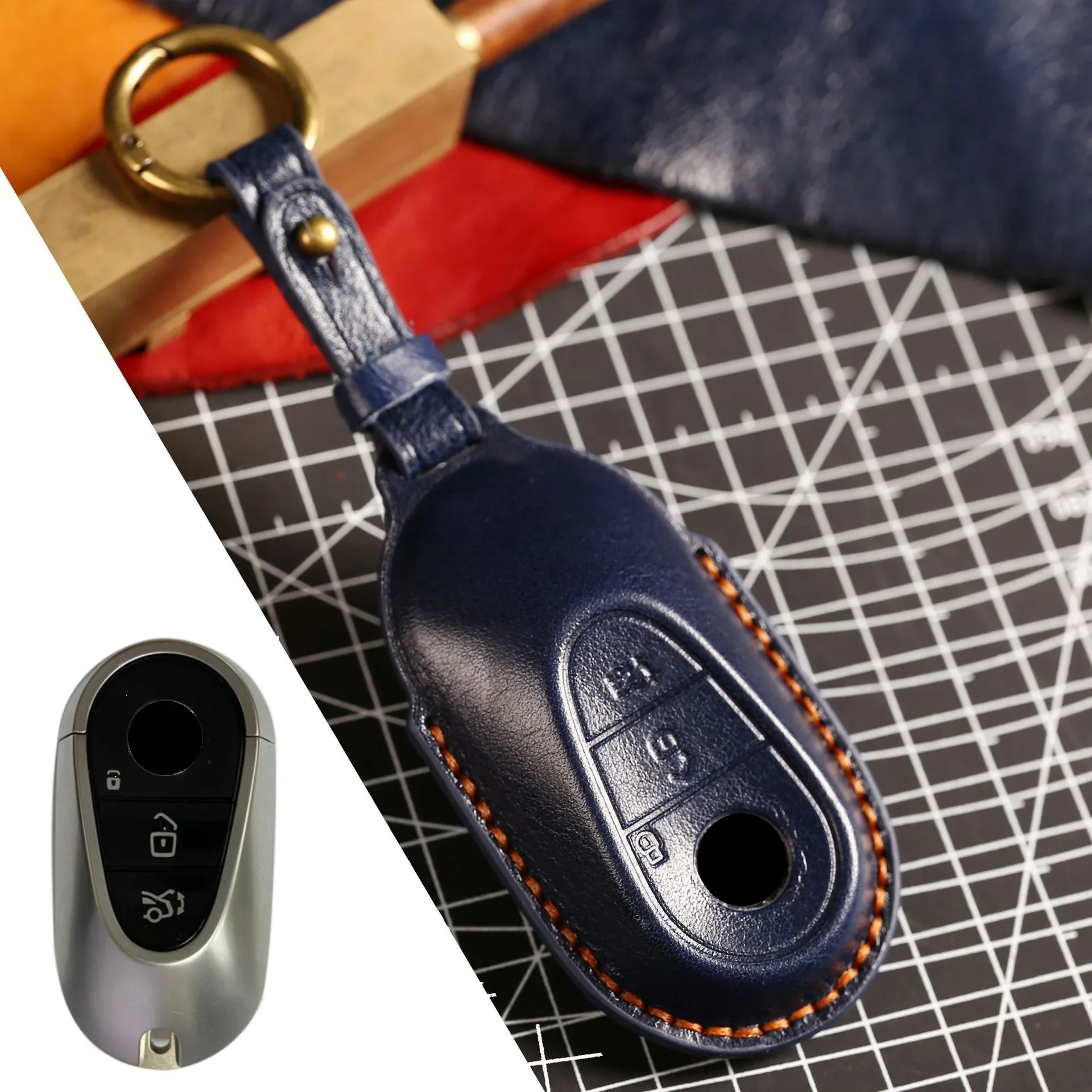 

1pc Leather Car Remote Key Fob Case Key Cover For Mercedes Benz 2021 C Class S Class W223 S350 S400 S450 S500 C200 C260 2021