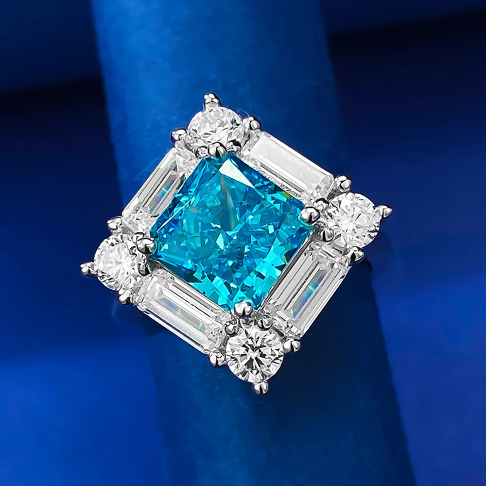 Imagem -02 - Anéis de Diamante Quadrados de Prata Esterlina para Mulheres Pedra Preciosa Aquamarine Anel de Casamento Joia Fina de Festa Nova Tendência 8x8 mm 2023 925