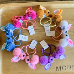 2pcs/set Cute Plush Rabbit Hair Rubber Bands For Kids Elastic Cartoon Hair Tie Rope Children Hairbands Baby  Girls Accessories