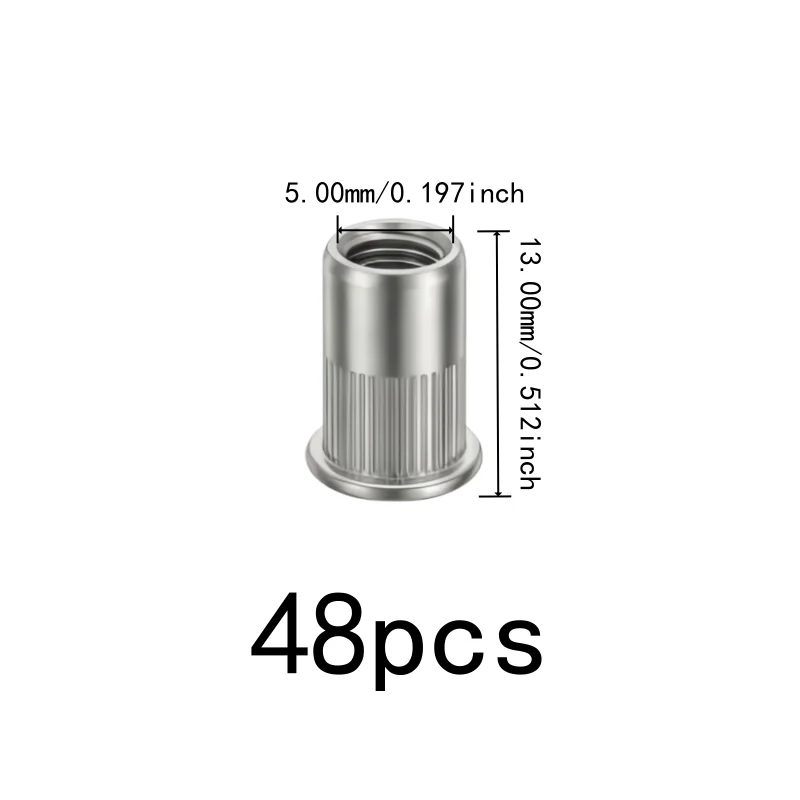 48 pcs M5 Threaded Insert Nuts, Stainless Steel, Thin Panel Mounting Furniture Assembly, Easy Hammer Installation