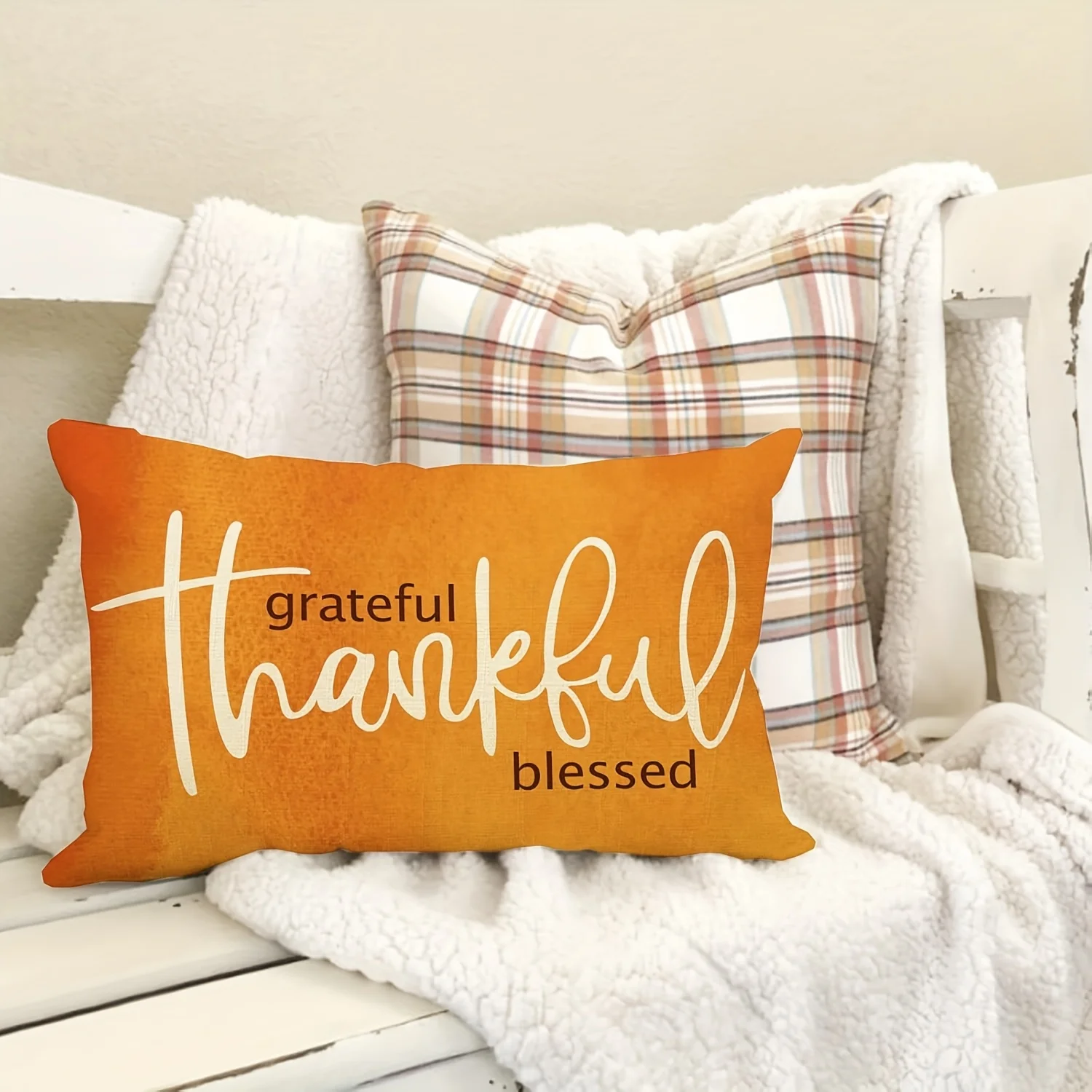 2D FLAT-2pcs Fall Thankful Grateful Blessed Pillow Covers Pillowcase sofa cushion cover family bedroom room decoration