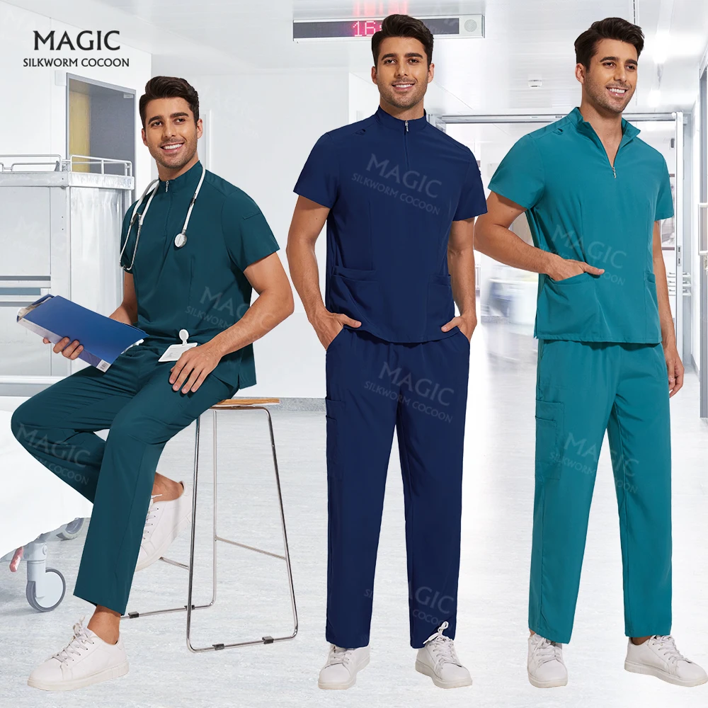 Dentistry Doctor Surgical Uniforms Men Anesthetist Scrubs Set Pet Clinic Medical Scrubs Tops Pants Suit Nursing Work Clothes Men