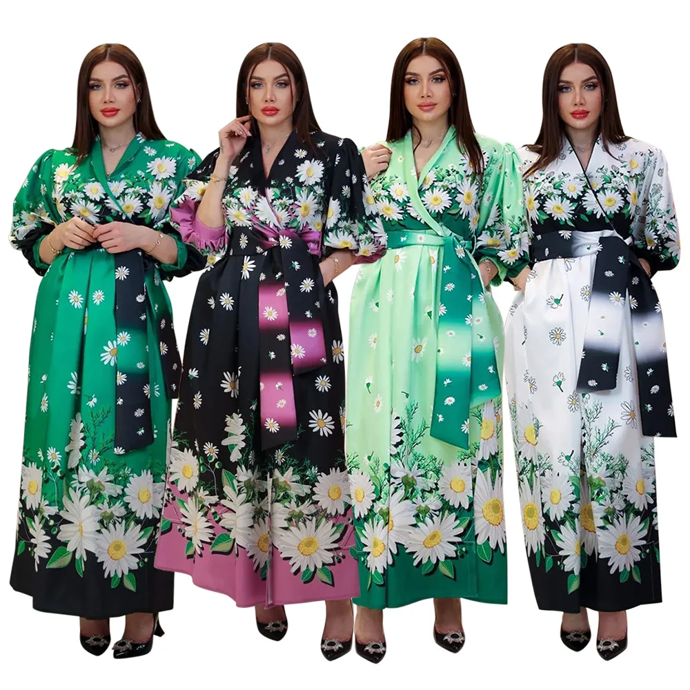 

Women's Outwear Dubai Arab Spring New Fashion Print Long Sleeve Robe Dress for Women