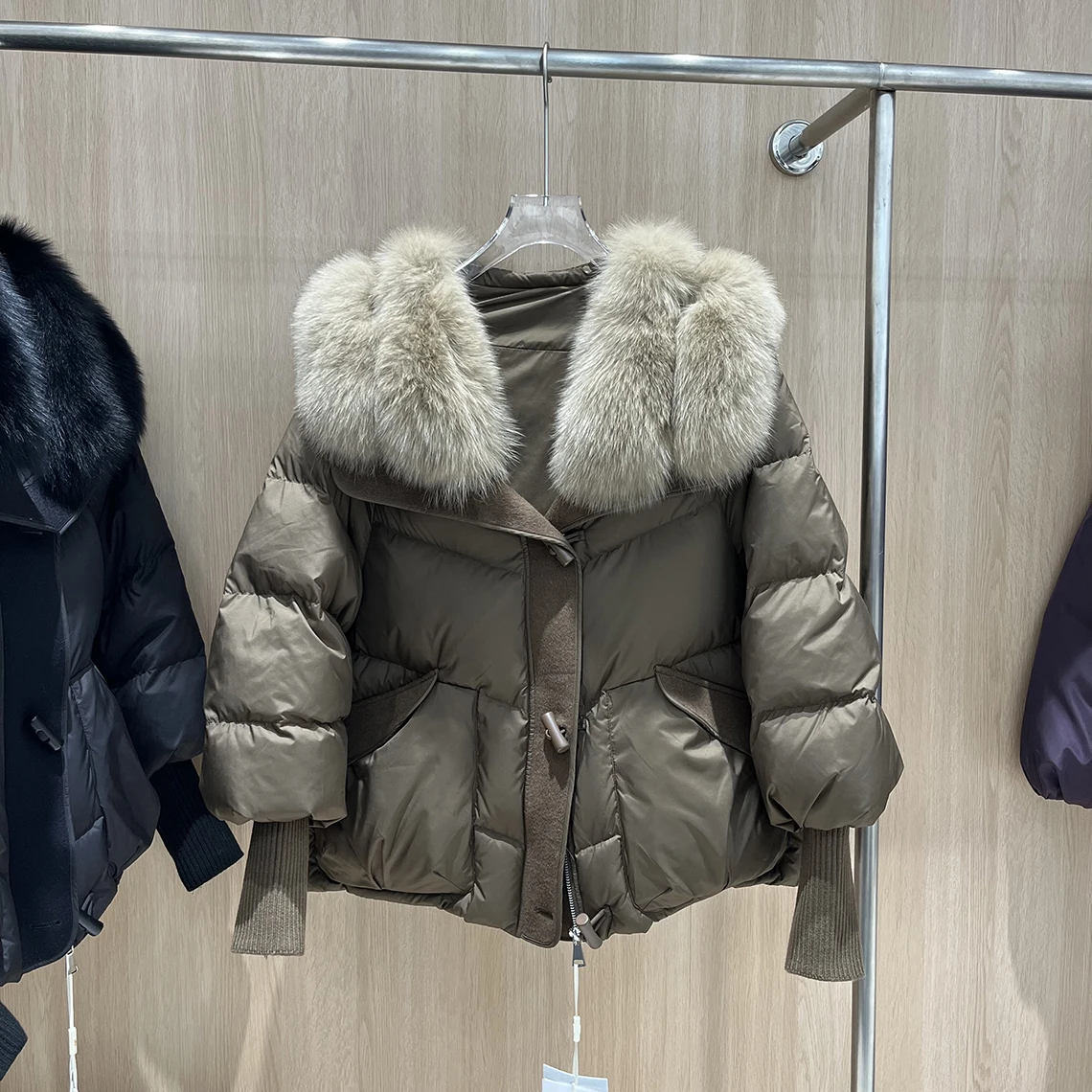 Luxe l Cuello de piel abajo Jaet Mujer ort Tricotado Sve Thi Ropa de abrigo cálida Casual Loose Fit Blanco Du abajo