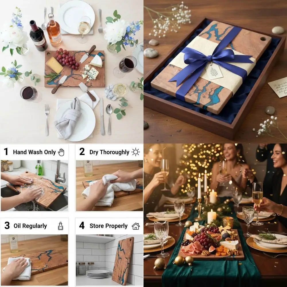 

Large Acacia Wood Charcuterie Board 16.5x10.5 - Unique Fractal Epoxy Resin Design - Perfect for Parties & Gifts